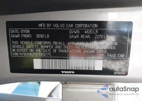 2008 Volvo S80 3.2 из США, поврежденный, VIN YV1AS982581069775